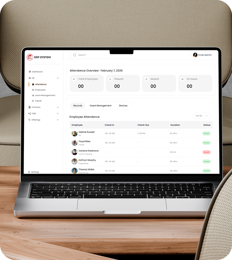 ERP dashboard preview